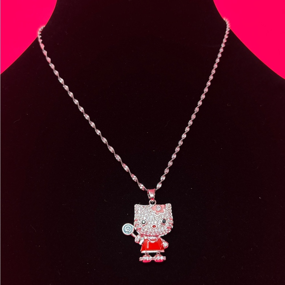 Hello kitty silver stainless steel necklace with lollipop pedant